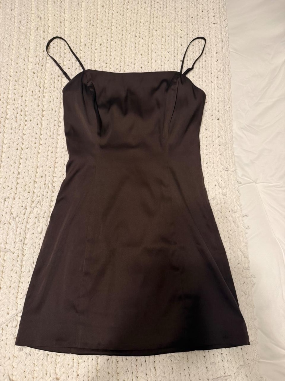 Aritzia Brown Satin Spaghetti-Strap Mini Dress
